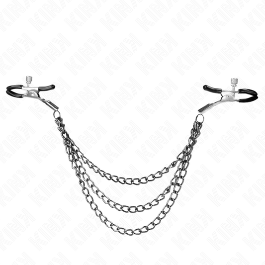 KINK - PINCES À TÉTONS TRIPLE CHAÎNE NOIRES 20/23/28 CM