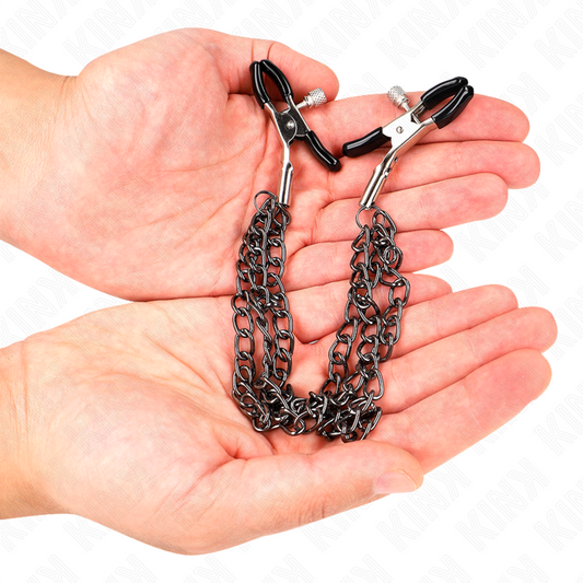 KINK - PINCES À TÉTONS TRIPLE CHAÎNE NOIRES 20/23/28 CM