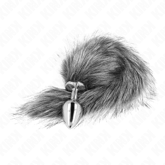 KINK - PLUG ANAL TAILLE M 8 X 3,5 CM AVEC QUEUE SYNTHÉTIQUE 40 CM ARGENT