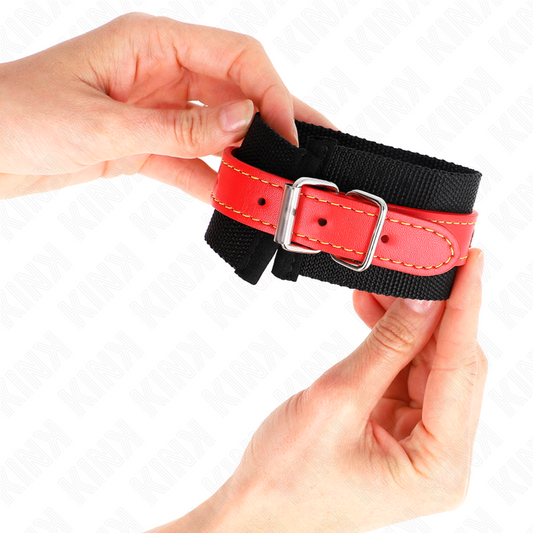 KINK - BRACELETS EN NYLON NOIR AVEC BRACELET RÉGLABLE EN SIMILICUIR ROUGE 19-24 CM X 5,5 CM