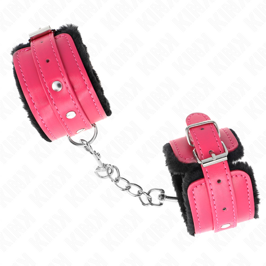 KINK - BRACELETS PREMIUM DOUBLÉS NOIRS AVEC SANGLE FUCHSIA RÉGLABLE 17-29 CM X 6 CM