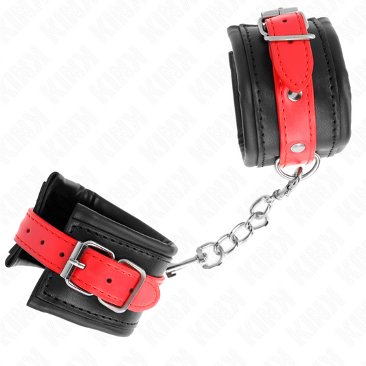 KINK - BRACELETS NOIRS AVEC SANGLE ROUGE RÉGLABLE 17-28 CM X 6 CM