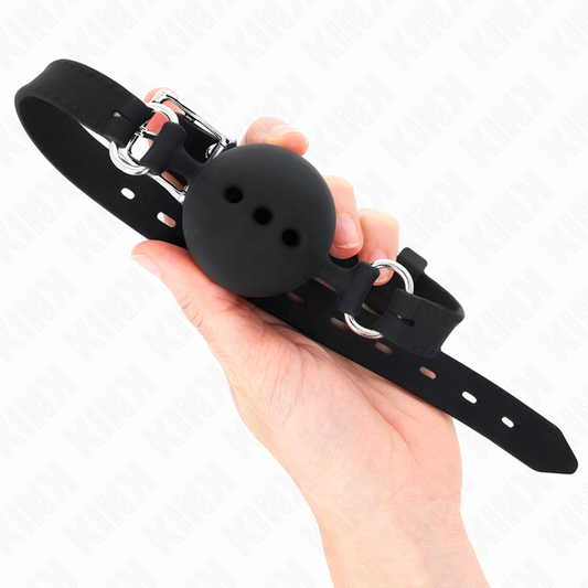 KINK - GAG 55 x 2 CM BOULE 4,5 CM SILICONE COMPLET TAILLE M NOIR RÉGLABLE 35-51 CM
