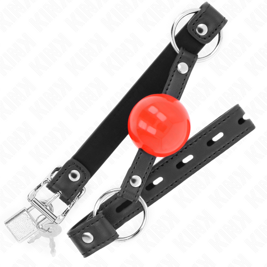 KINK - BÂILLON À BOULE 4 CM AVEC VERROU À BOULE ROUGE SANGLE NOIRE 60 x 2 CM