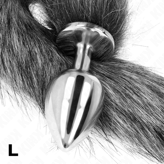 KINK - PLUG ANAL TAILLE L 10 X 4 CM AVEC QUEUE SYNTHÉTIQUE 40 CM ARGENT