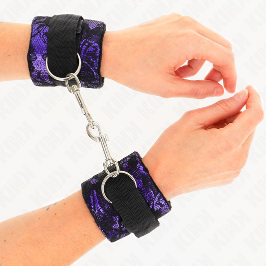KINK - BRACELETS COURTS AVEC DENTELLE DE VELOURS ET RELIURE EN NYLON VIOLET/NOIR 23 X 6,5 CM