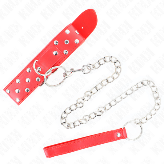 KINK - COLLIER AVEC LAISSE 65 CM ANNEAU RIVET ROUGE RÉGLABLE 36-50 CM X 3,8 CM