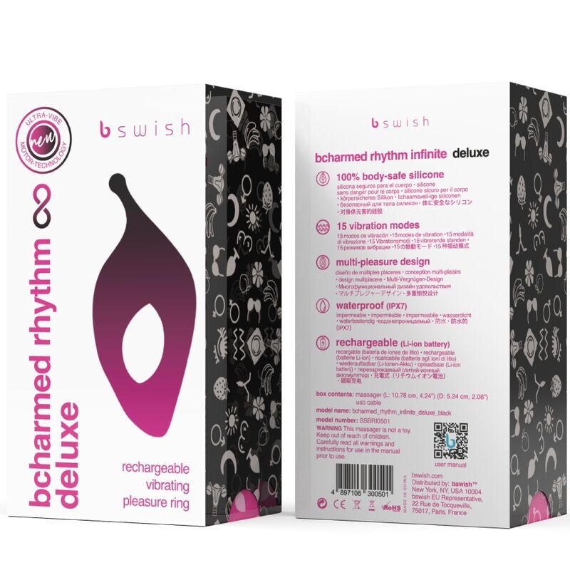 B SWISH - BCHARMED RHYTHM INFINITE DELUXE ANNEAU PÉNITENTIAIRE 15 VIBRATIONS NOIR