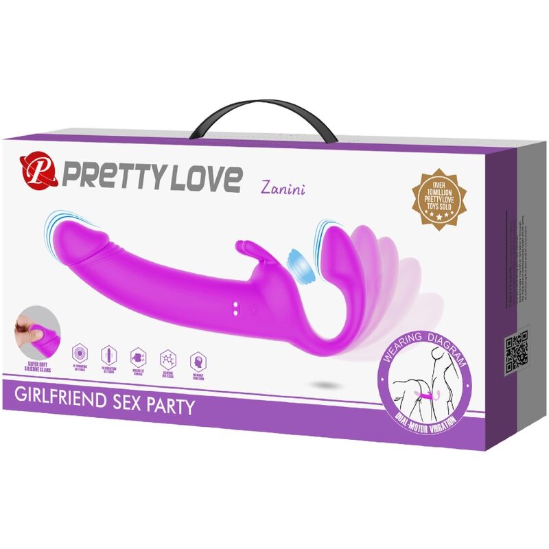 PRETTY LOVE - GODE STRAPPEUR ZANINI SANS HARNAIS 10 VIBRATIONS VIOLET