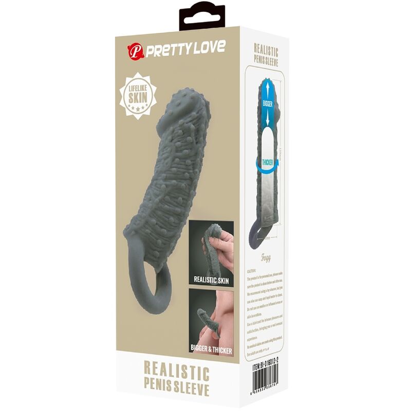 PRETTY LOVE - REALISTIC PENIS ENLARGING AND DELAY SLEEVE MODEL 2 GREY
