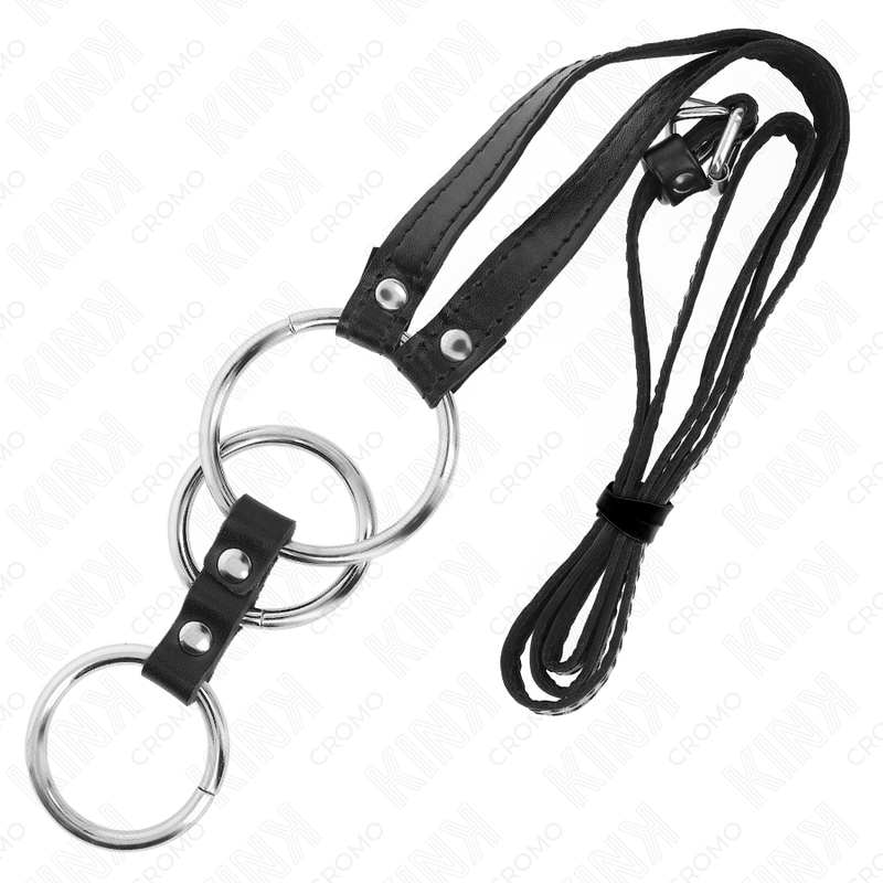 KINK - TRIPLE ANNEAU PÉNIS EN MÉTAL 3,8 CM À 5 CM AVEC CEINTURE EN SIMILICUIR 112 CM