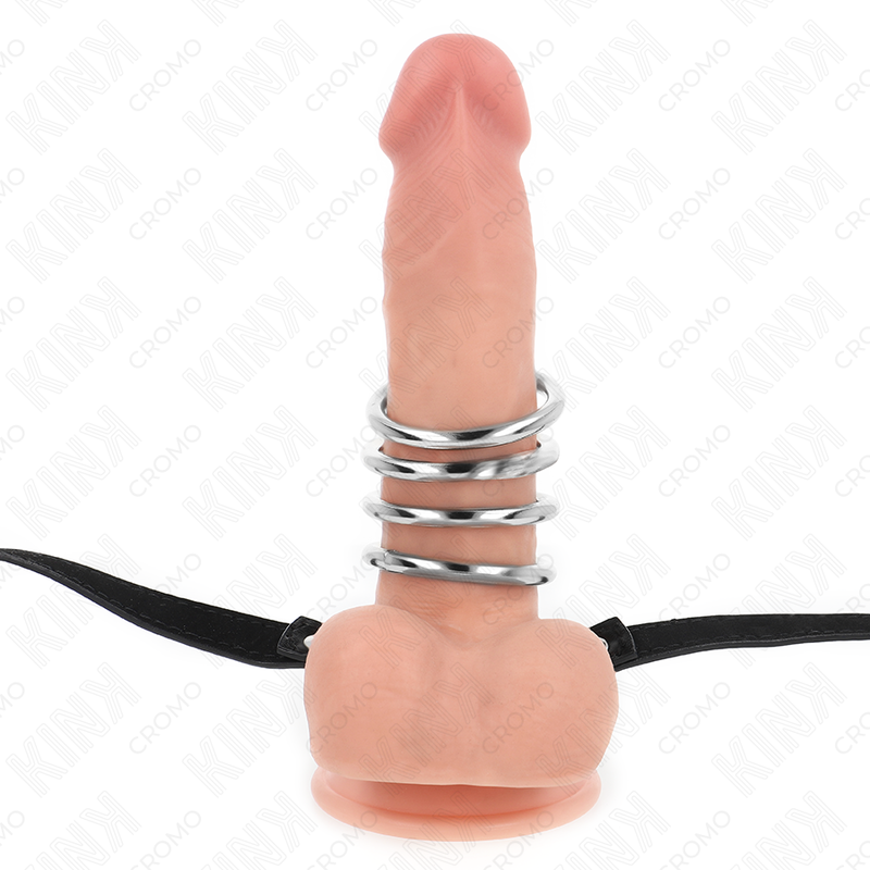 KINK - 5 ANNEAUX PÉNIS 3,8 CM À 5 CM MÉTAL AVEC CEINTURE EN SIMILICUIR 112 CM