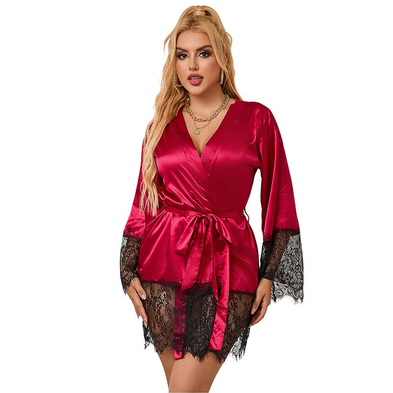 SUBBLIME - 953812 CHEMISE DE NUIT ÉLÉGANTE EN DENTELLE + STRING ROUGE S/M
