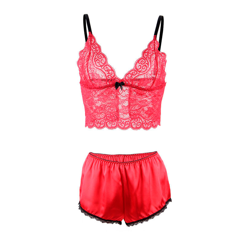 SUBBLIME - 953898 ENSEMBLE 3 PIÈCES EN DENTELLE ET SATIN ROUGE S/M
