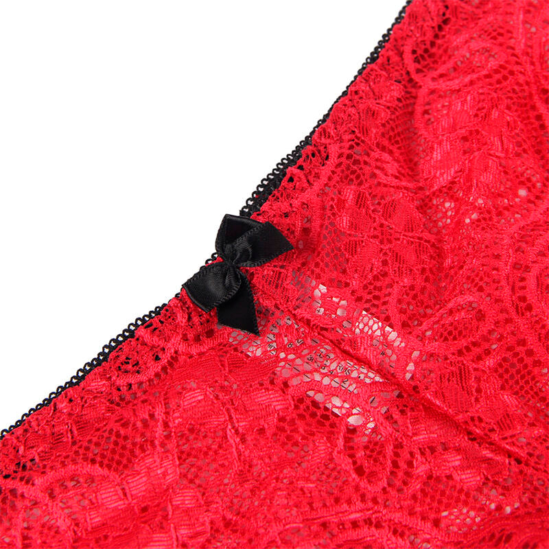 SUBBLIME - 953898 ENSEMBLE 3 PIÈCES EN DENTELLE ET SATIN ROUGE S/M