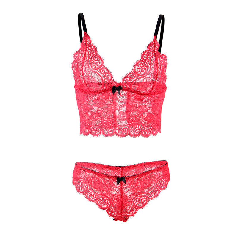 SUBBLIME - 953904 ENSEMBLE 3 PIÈCES EN DENTELLE ET SATIN ROUGE L/XL