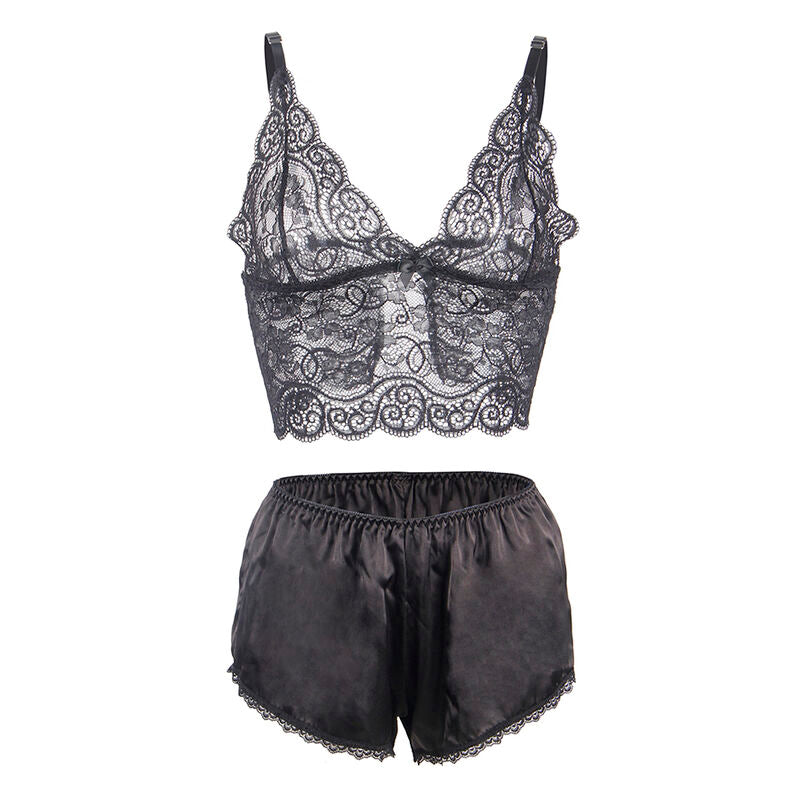 SUBBLIME - 953928 ENSEMBLE 3 PIÈCES DENTELLE NOIRE ET SATIN L/XL