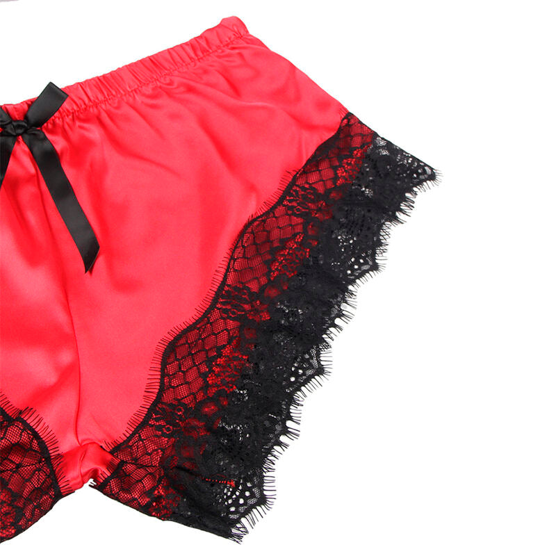 SUBBLIME - 953966 PYJAMA SEXY SATIN ET DENTELLE NOIR/ROUGE L/XL