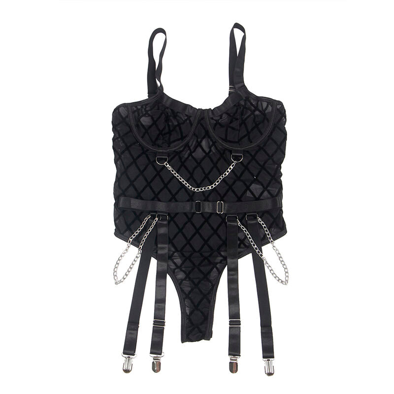 SUBBLIME - 954277 BODY AVEC CHAÎNES + PORTE-JARRETELLES NOIR L/XL