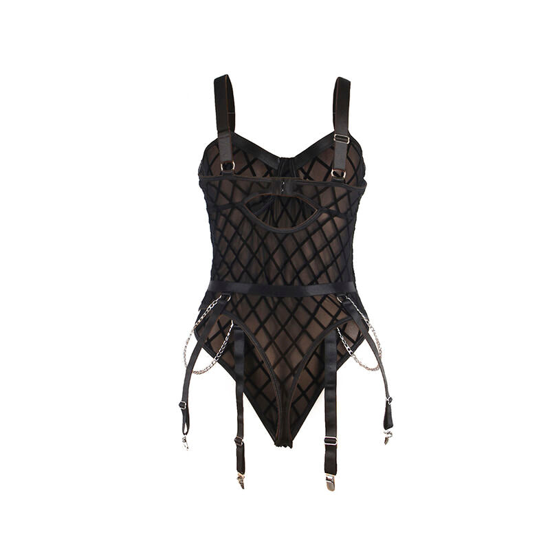 SUBBLIME - 954277 BODY AVEC CHAÎNES + PORTE-JARRETELLES NOIR L/XL