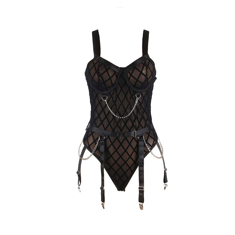 SUBBLIME - 954277 BODY AVEC CHAÎNES + PORTE-JARRETELLES NOIR L/XL