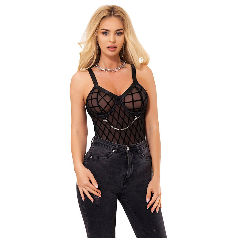 SUBBLIME - 954277 BODY AVEC CHAÎNES + PORTE-JARRETELLES NOIR L/XL
