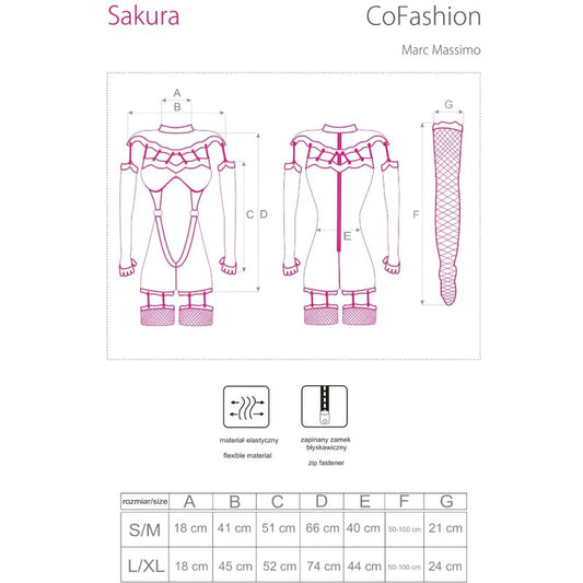 LIVCO CORSETTI FASHION - SAKURA CF 90357 JUMPSUIT + LONG GLOVES + GARTER BELTS BLACK L/XL