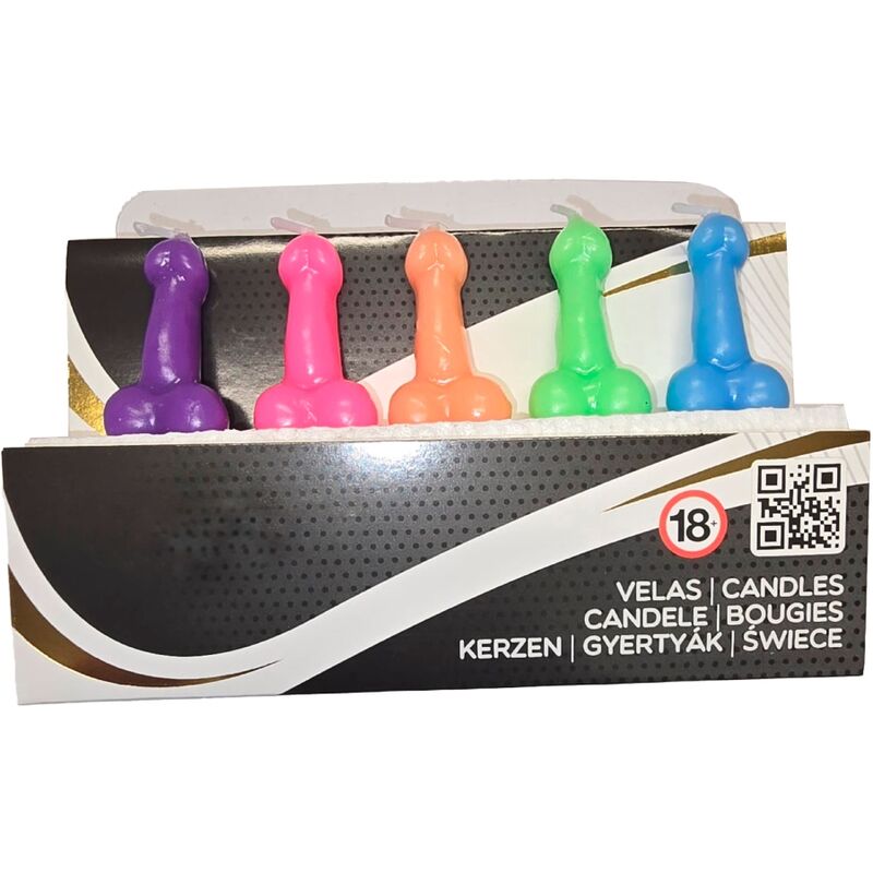SPICY DEVIL - BOX OF 5 PENIS-SHAPED CANDLES IN DIFFERENT COLORS