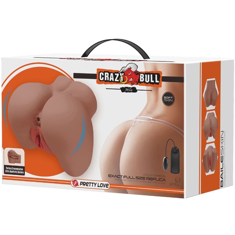 CRAZY BULL - VIBRATEUR DORSAL MILA AVEC VAGIN ET ANUS NATURELS RÉALISTES TÉLÉCOMMANDE