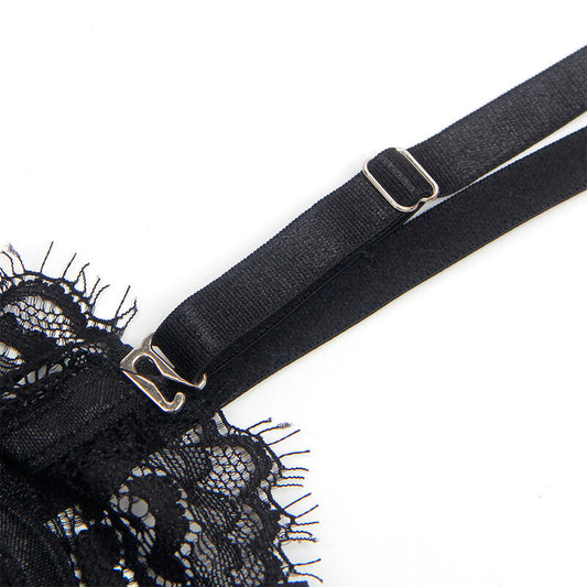 SUBBLIME - 955502 LACE BODYSUIT WITH BOWS AND GARTER STRAP BLACK L/XL