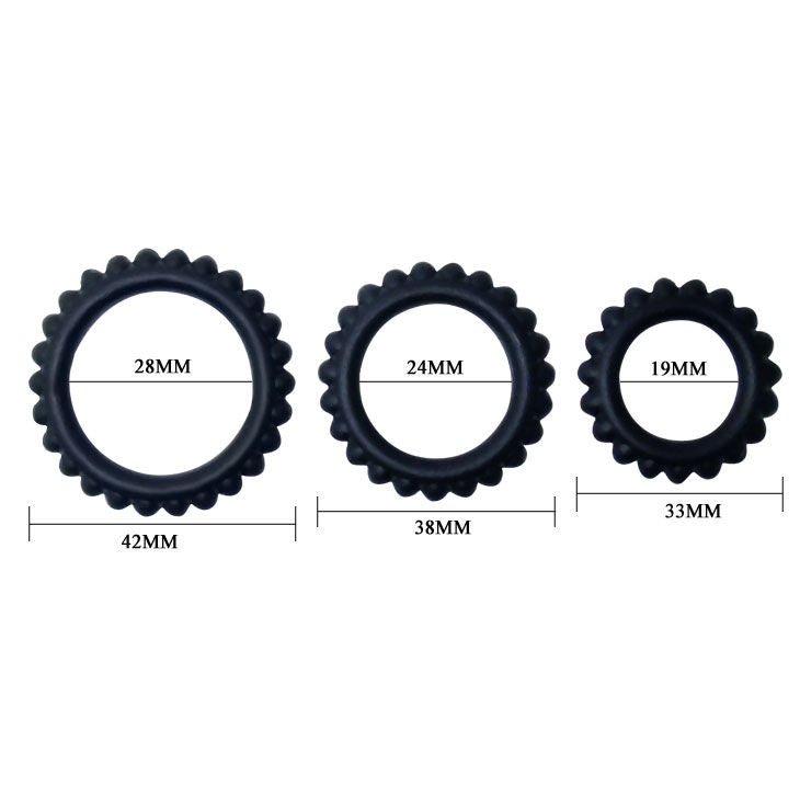 BAILE - TITAN SET 3 PCS COCK RING NOIR 2,8 + 2,4 + 1,9 CM