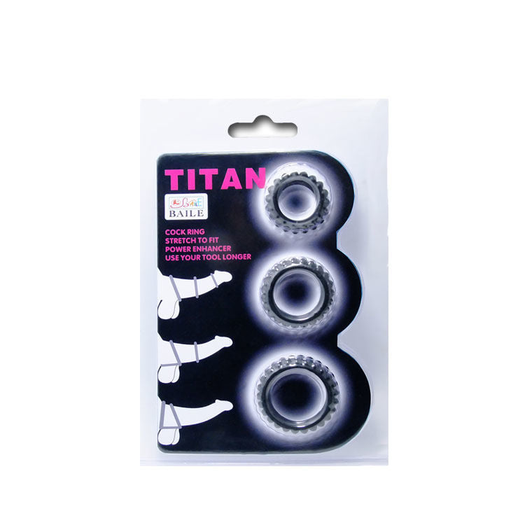 BAILE - TITAN SET 3 PCS COCK RING NOIR 2,8 + 2,4 + 1,9 CM