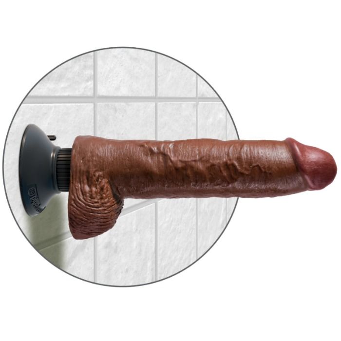 KING COCK - GODE VIBRANT AVEC TESTICULES 25,5 CM COULEUR MARRON