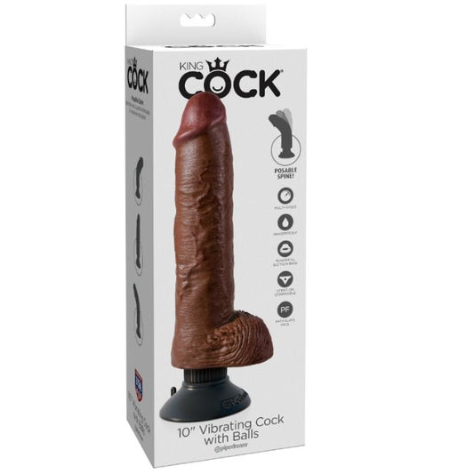 KING COCK - GODE VIBRANT AVEC TESTICULES 25,5 CM COULEUR MARRON