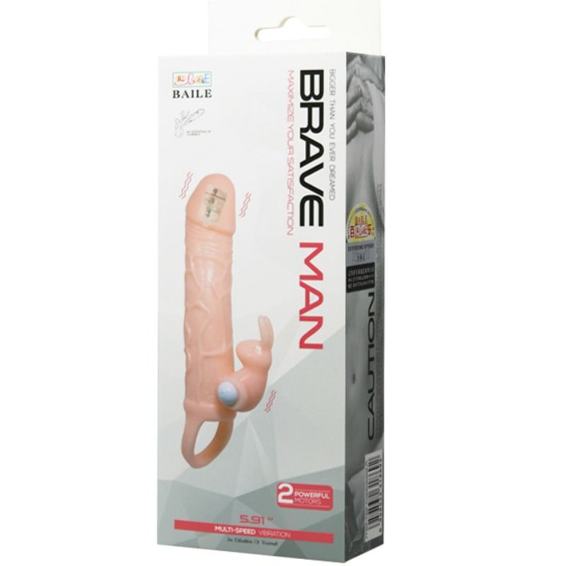 DANCE - BRAVE MAN MANCHE PÉNIS AVEC LAPIN VIBRANT 16,5 CM NATUREL
