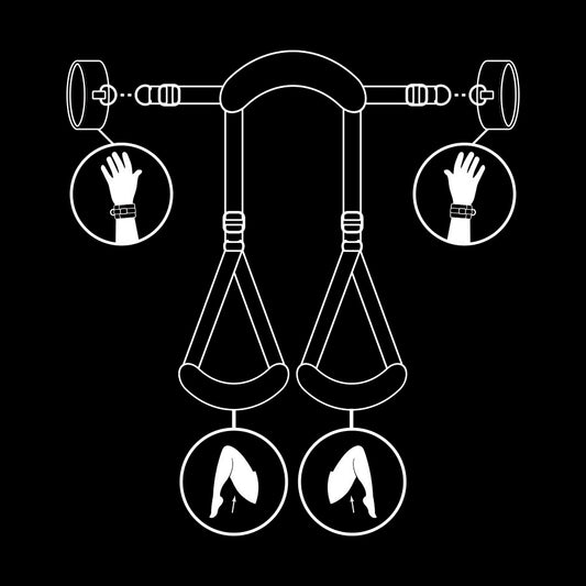 FÉTICHISME DE SOUMISSION - POSITION JAMBES OUVERTES AVEC MENOTTES DOUBLES DE NOPRÈNE