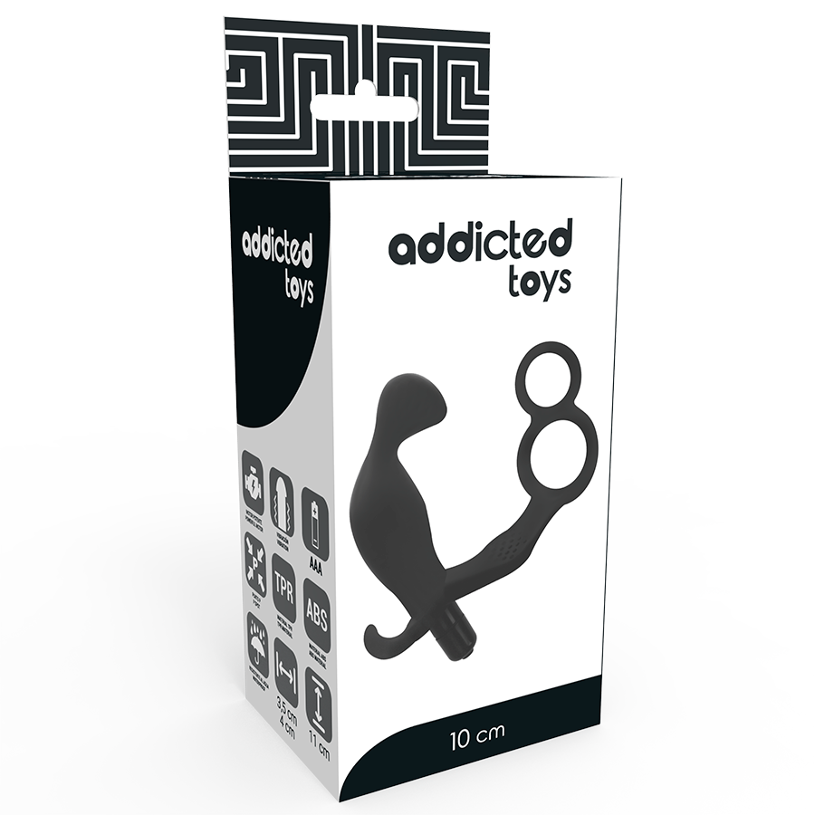 ADDICTED TOYS - PLUG ANAL AVEC DOUBLE ANNEAU, PÉNIS ET TESTICULES, NOIR