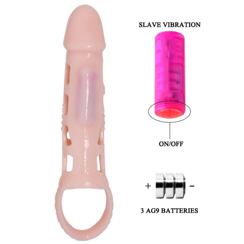 DANCE - EXTENSION DE PÉNIS VIBRANTE AVEC SANGLE NATURELLE 13,5 CM