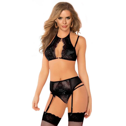 LINGERIE QUEEN - ENSEMBLE SOUTIEN-GORGE + PORTE-JARRETELLES ET STRING TAILLE L/XL