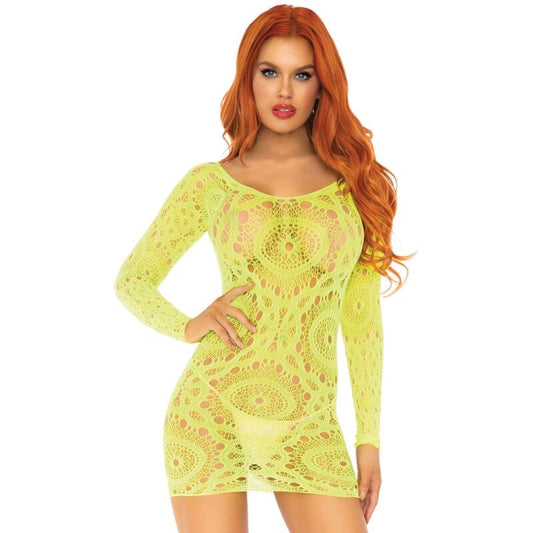 LEG AVENUE - MINI-ROBE EN DENTELLE À MANCHES LONGUES FLUO TAILLE UNIQUE