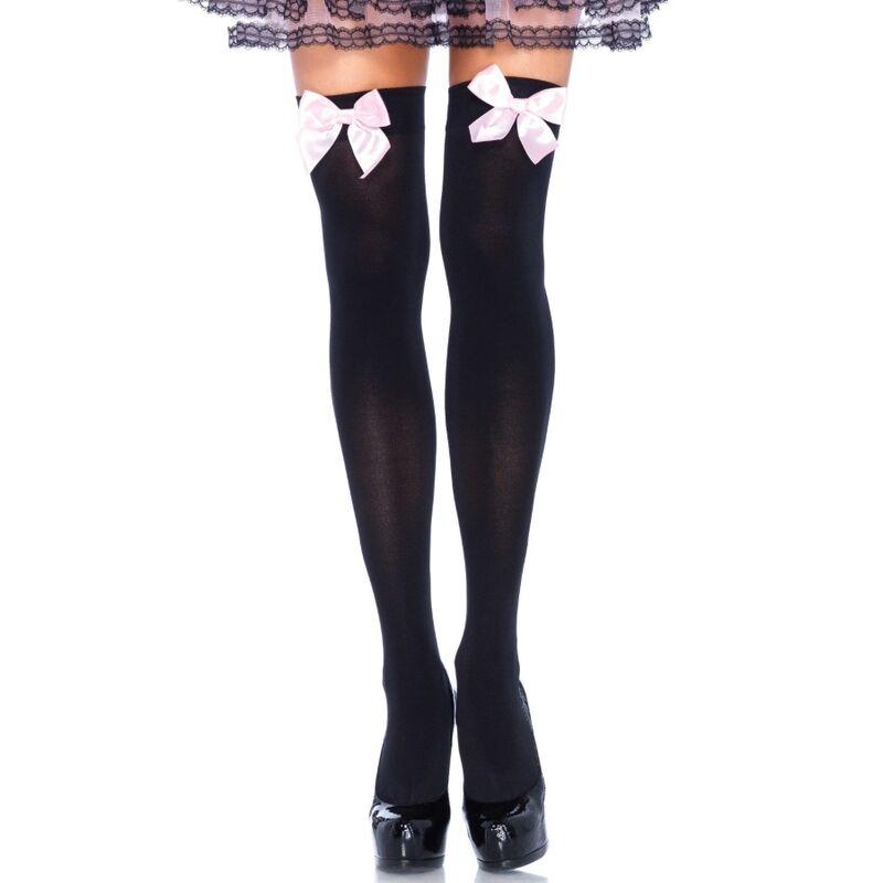 LEG AVENUE - BLACK TIGHTS WITH PINK BOW ONE SIZE