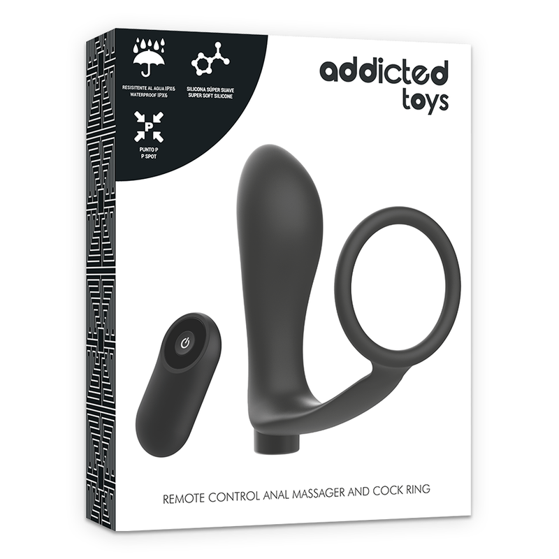 ADDICTED TOYS - PLUG ANAL RECHARGEABLE NOIR AVEC TÉLÉCOMMANDE ET ANNEAU PÉNIS