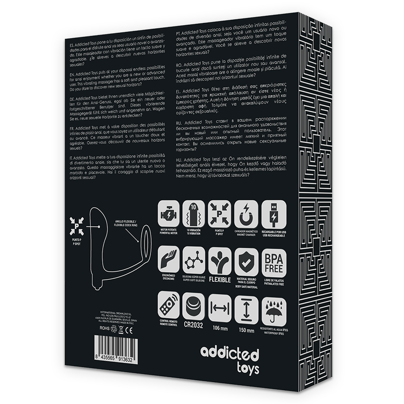 ADDICTED TOYS - PLUG ANAL RECHARGEABLE NOIR AVEC TÉLÉCOMMANDE ET ANNEAU PÉNIS