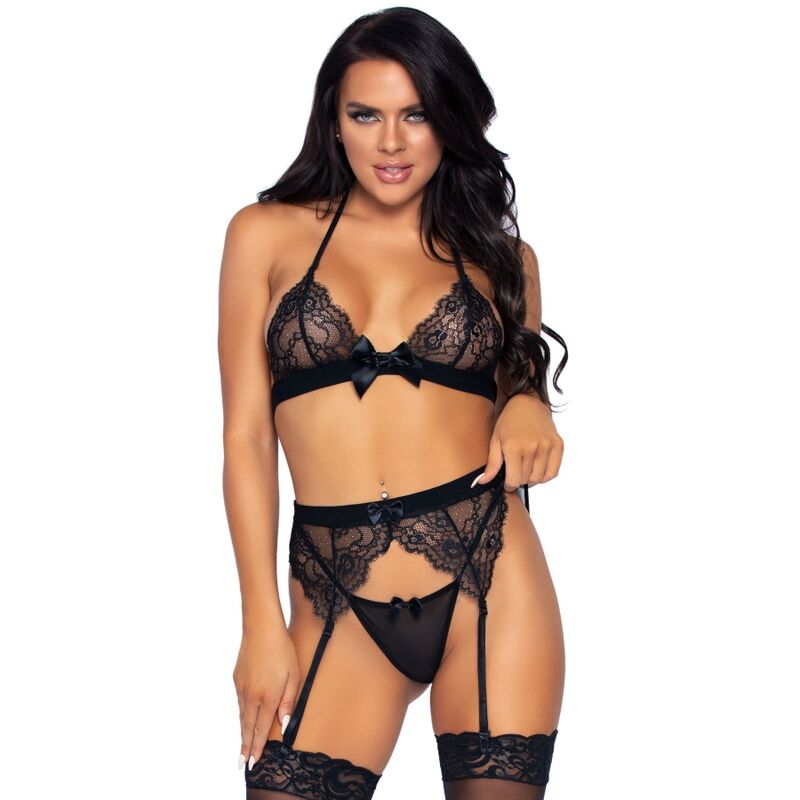 LEG AVENUE - THREE-PIECE SET: TOP, GARTER BELT, AND THONG S