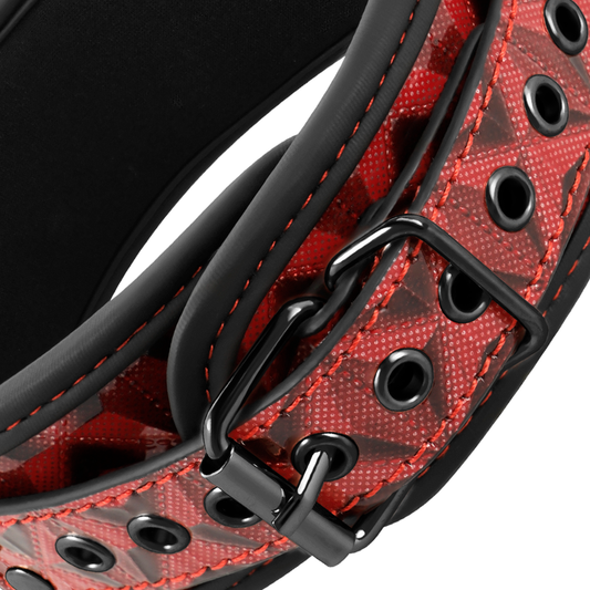 BEGME - COLLIER ÉDITION ROUGE AVEC CHAÎNES ET PINCES À TÉTONS DOUBLÉES DE NÉOPRÈNE