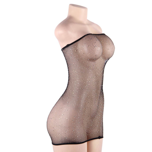 QUEEN LINGERIE - Body en résille avec strass S/L