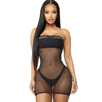 QUEEN LINGERIE - Body en résille avec strass S/L