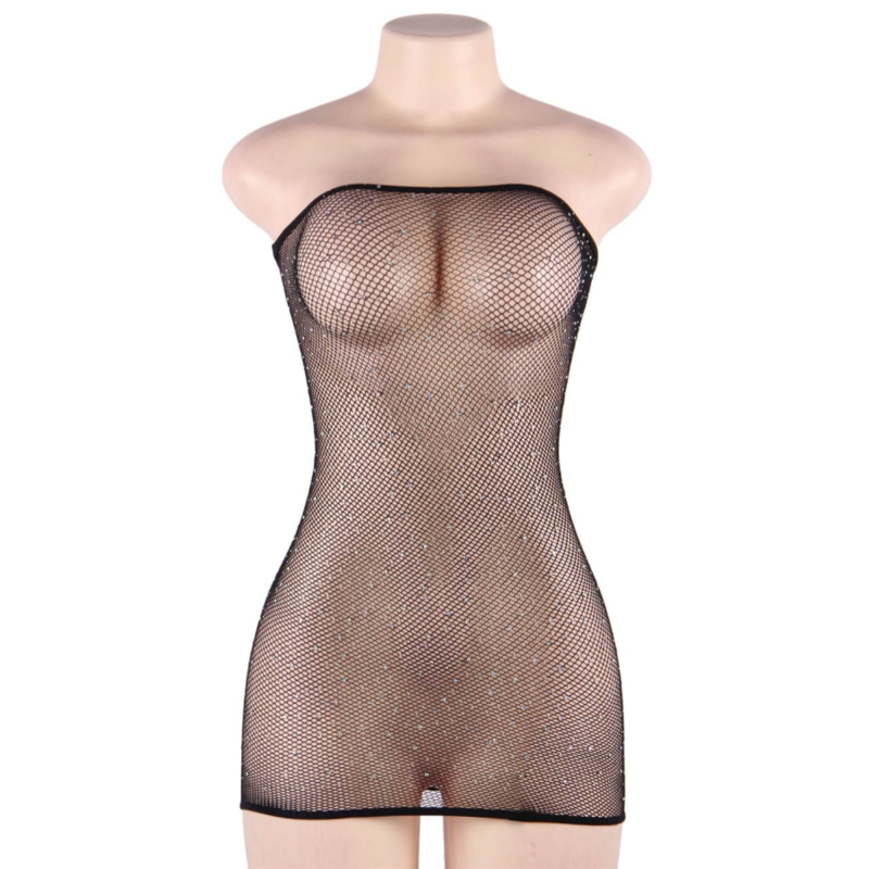 QUEEN LINGERIE - Body en résille avec strass S/L