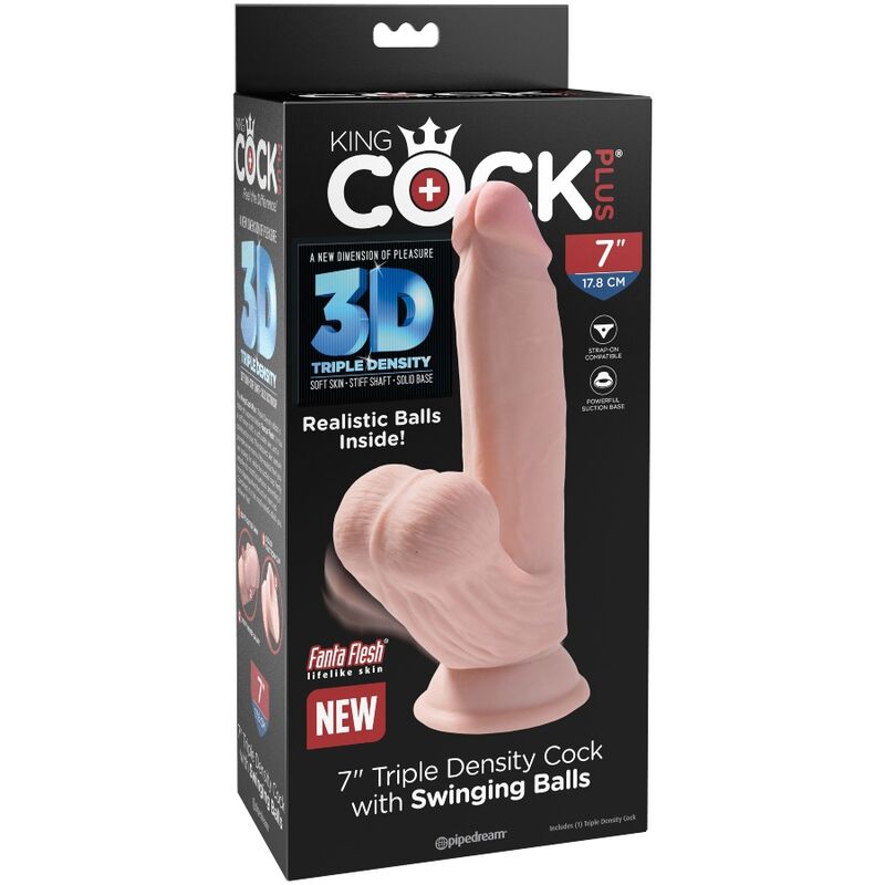 KING COCK - PLUS GODE 3D AVEC COUILLES BALANCANTES 15,2 CM NATUREL