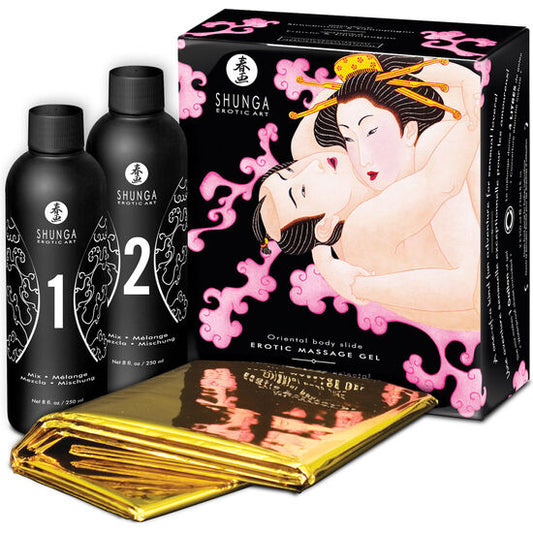SHUNGA - GEL DE MASSAGE ÉROTIQUE CORPS À CORPS ORIENTAL AUX FRAISES ET AU CAVA 